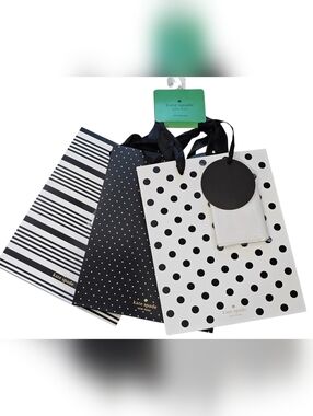 kate spade New York, Black & White Polka Dot And Strips Set Of 3 Gift Bags Set